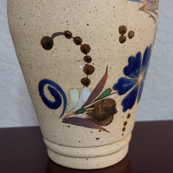 Hand Painted Tonala Mexican Pottery Floral Bird Vase - Picture 6 of 16